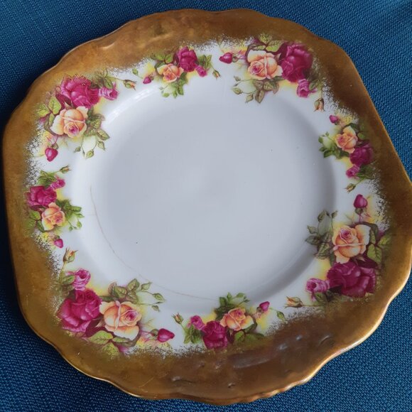 1940s Royal Chelsea Cake Plate, Teacup & Saucer, Golden Rose Bone China Vintage - Picture 10 of 14